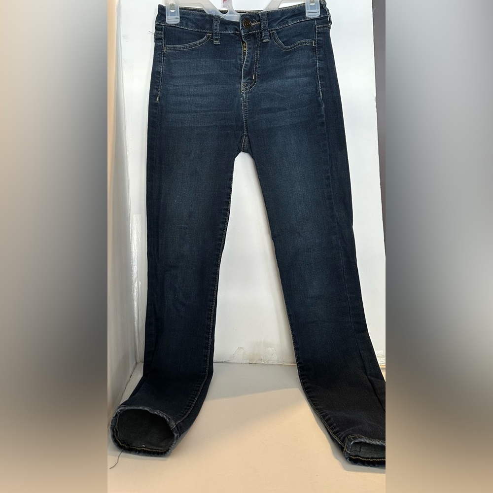 Size 3, brand so, dark blue skinny high rise jeans.